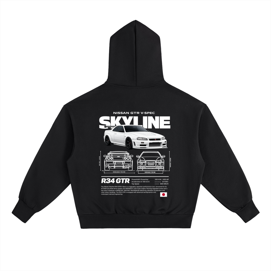 GT-R Skyline R34 heavyweight fleece hoodie | JDM print