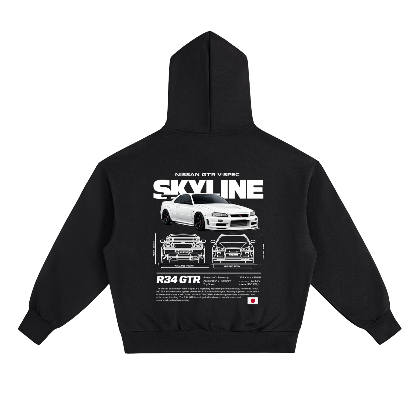 GT-R Skyline R34 heavyweight fleece hoodie | JDM print
