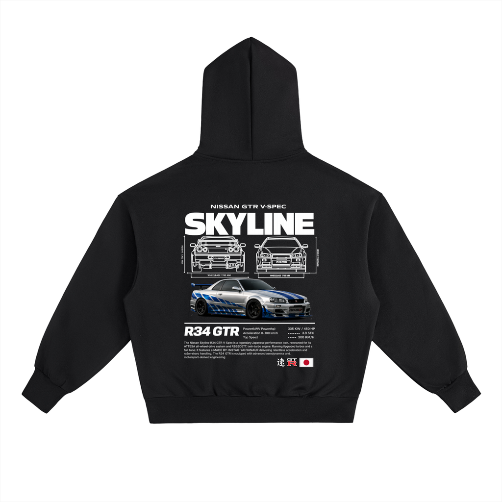 Nissan Skyline GT-R R34 Heavyweight fleece Hoodie | FNF Print