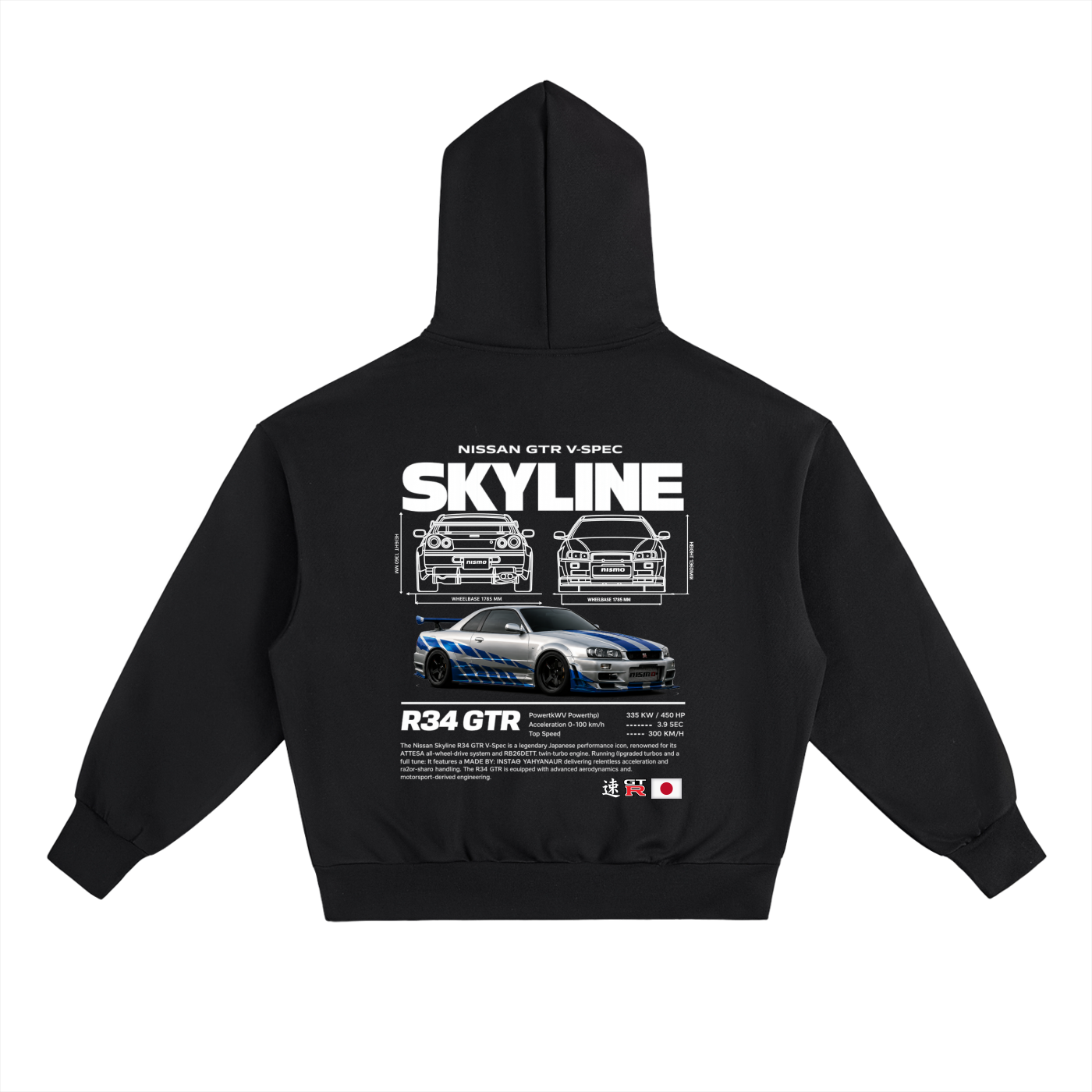 Nissan Skyline GT-R R34 Heavyweight fleece Hoodie | FNF Print